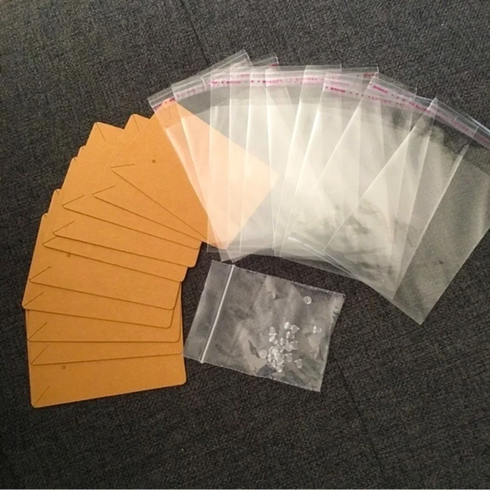 Set/10 Earring, Necklace Cards with Earring Backs, Resealable Clear Bags